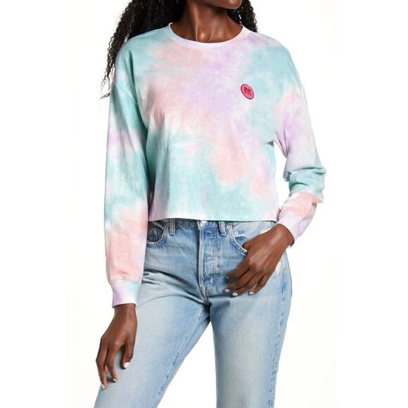 All in Favor LT15453 Women's Sz XL Purple-Peach Tie Dye Applique Crop Pullover - Picture 6 of 6